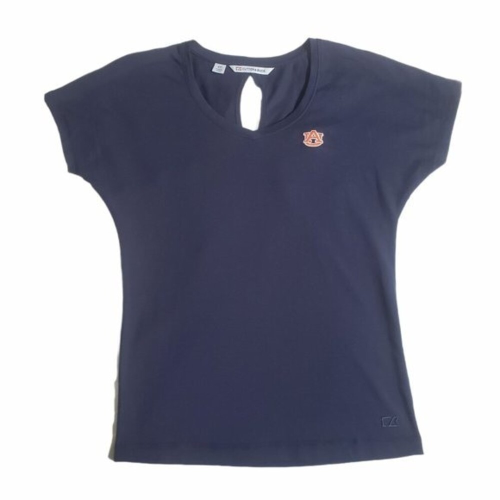 Cutter & Buck Auburn Tigers Navy Blue Short Sleeve Open Keyhole Back Top sz S